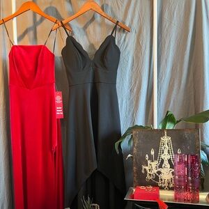 Holiday Dress Package!♥️ Strapless Red Velvet hi-slit and Black Hi-Low gowns